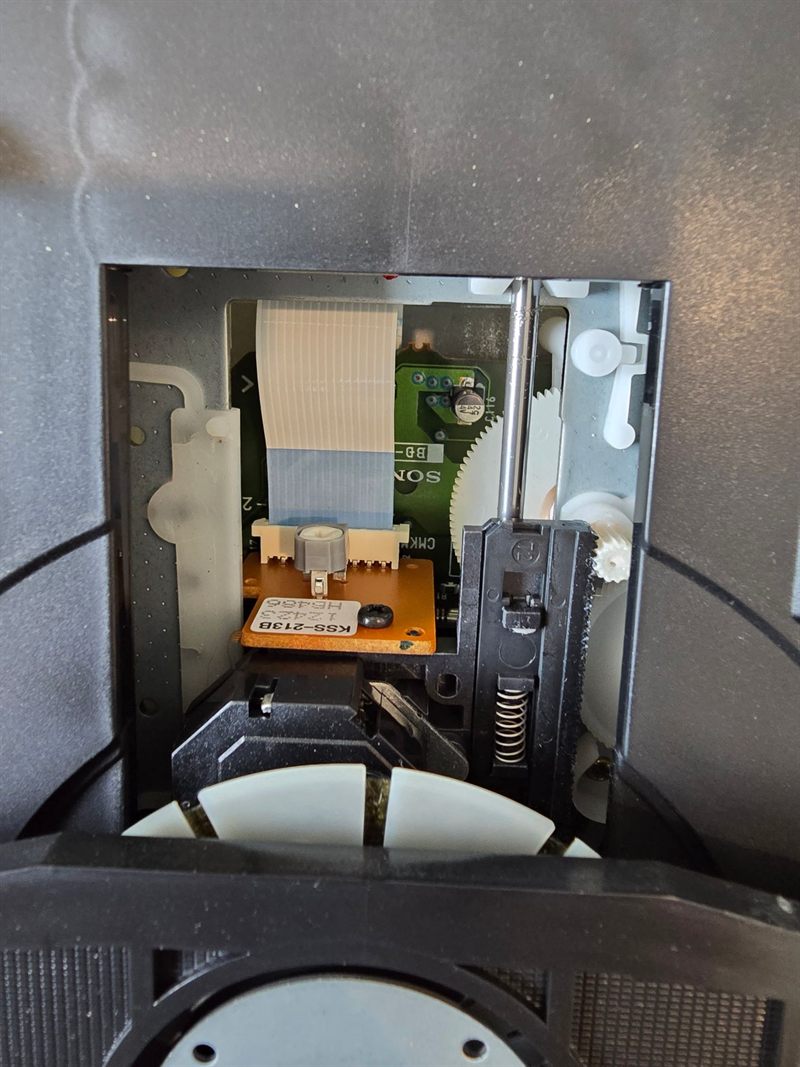 Close-up of Sony KSS-213B optical pickup PCB and sled mechanism inside Musical Fidelity A3.2